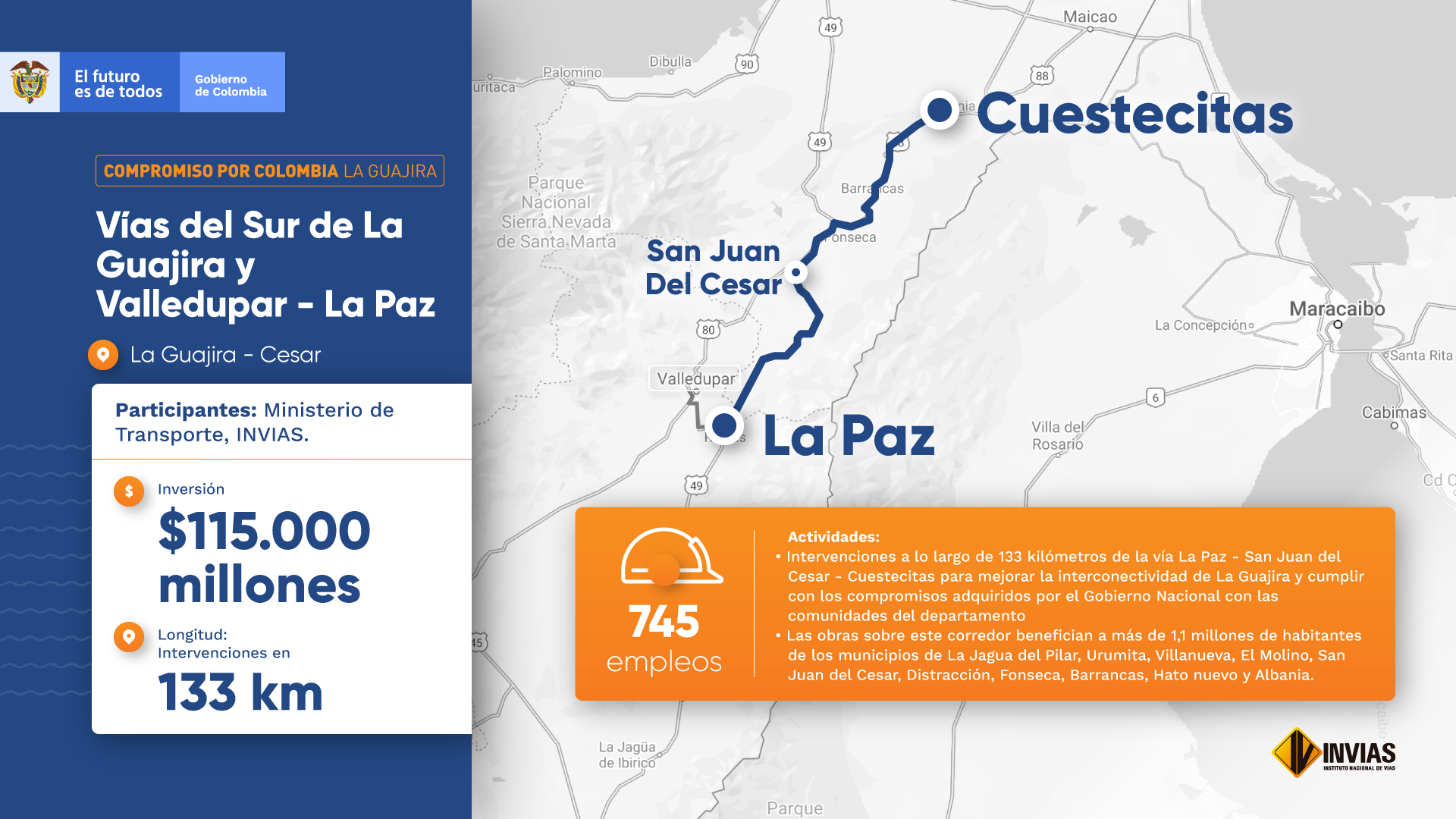 Vías sur de La Guajira y Valledupar – La Paz